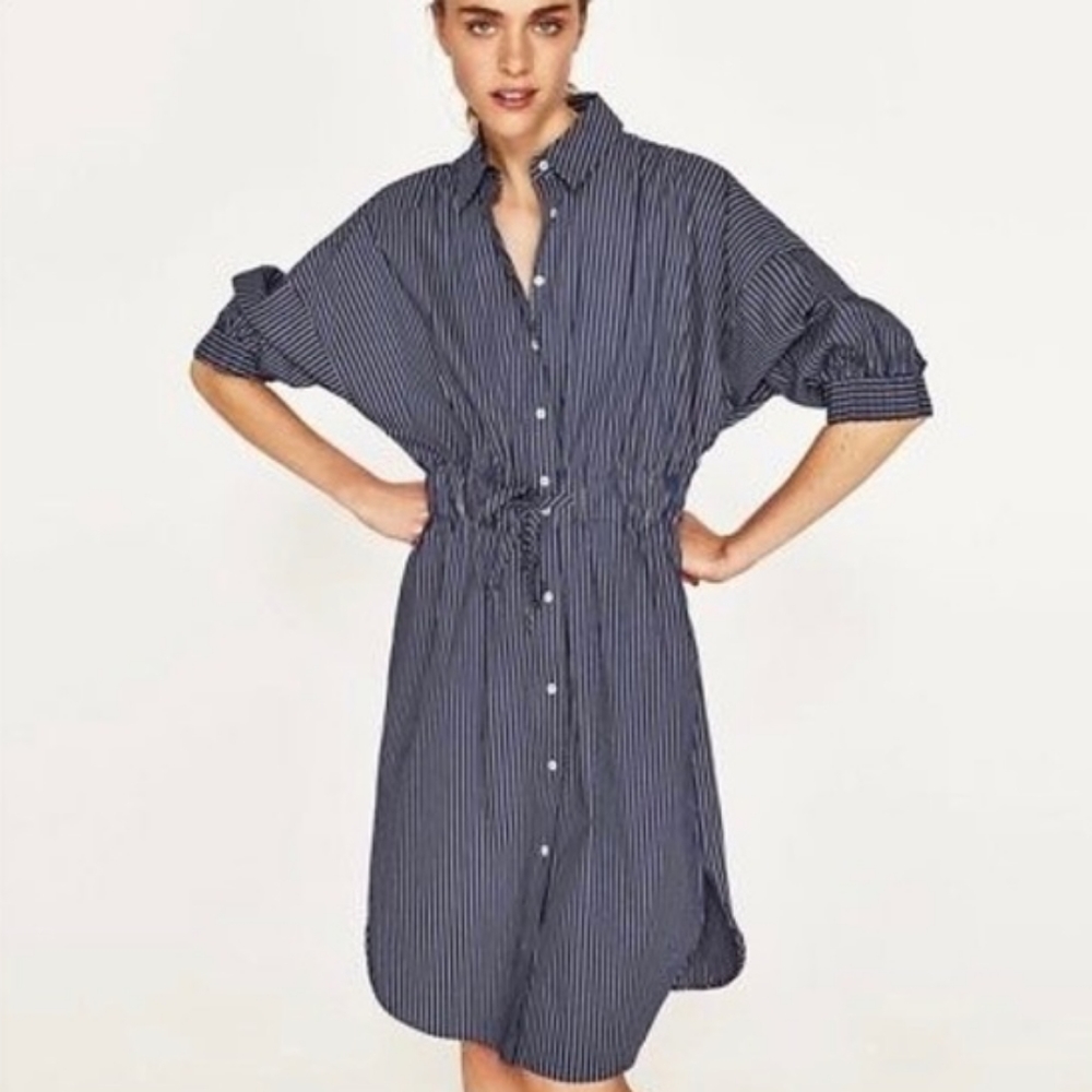 *Sold* Zara Blue and White shirt dress Size M